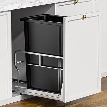 Insputer 8 Gal Pull Out Trash Can Under Cabinet with Soft-Close Slides - color: Silver, size: Single-8Gal