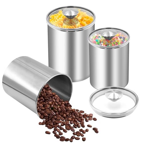 ENLOY 3-Piece Stainless Steel Food Storage Canister Set with Clear Lid - size: Medium