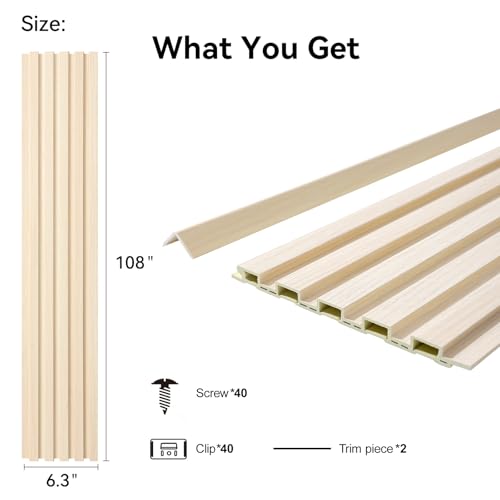 Slat Wall Panel 8-Pack, 108’’x6.3’’, Natural Wood - size: 108’’x6.3’’-Natural Wood
