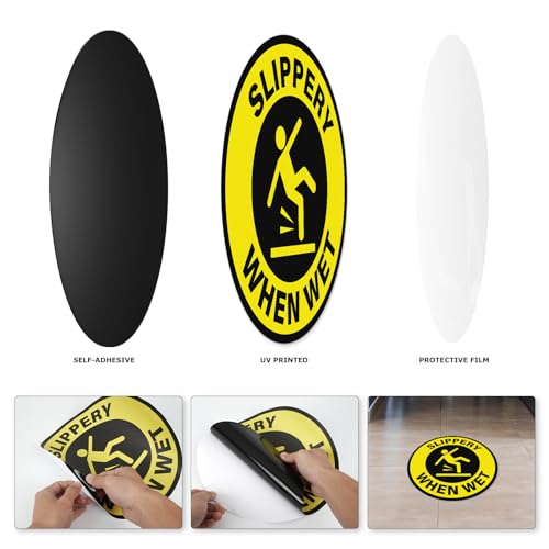 Slippery When Wet Stickers 12 Inch Self-Adhesive Removable Vinyl Caution Wet Floor Safety Signs Waterproof Warning Decals for Indoor Outdoor 10 PCS (Pack of 2) - size: 12 Inch (Pack of 2)