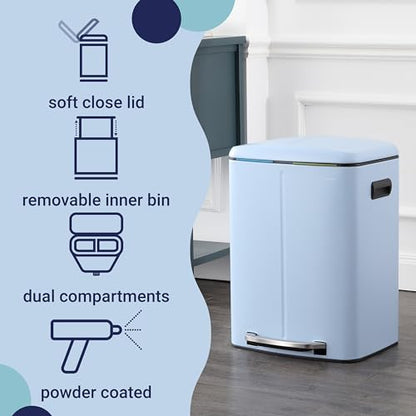 happimess Marco 10.6 Gal Double Bucket Step Trash Can, Tide Pool Blue - color: Tide Pool Blue