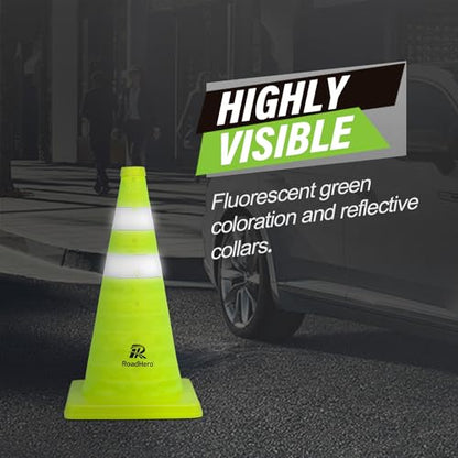 RoadHero 18 Inch 2 Pack Collapsible Traffic Safety Cones with Bag, Green - size: 18 Inch
