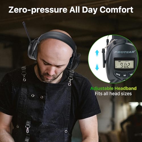 AM/FM Radio Headphones 25dB NRR,Noise Reduction Safety Earmuffs,Digital Display Headset,Powered by AA Battery,Hearing Protection for Walkman Mowing Lawn Work,Black - color: Black