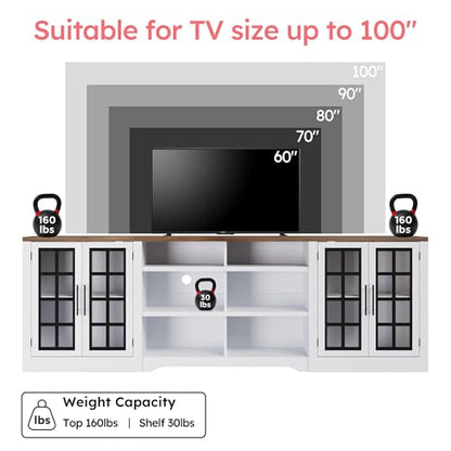 Bobve Farmhouse TV Stand for TVs up to 100", Modern Entertainment Center with 2 Cabinets and 3-Tier Open Shelves, Rustic TV Console for Living Room, Bedroom, White+Black - color: White+black