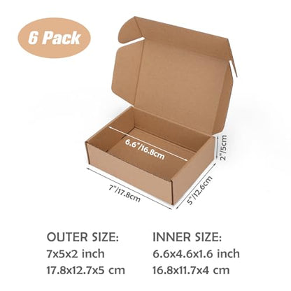 7x5x2 inch Small Shipping Boxes, Set of 6 Mailing Boxes, Brown - color: Brown, size: 7x5x2 inch 6 Pack
