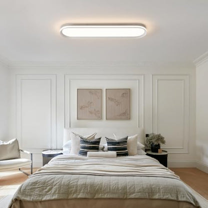 ADISUN Modern LED Ceiling Light Dimmable Linear Ceiling Light 31in Semi Flush Mount Long Lights with Remote Control and Side Lighting for Living Room Kitchen Dining Room - color: White-1Pack, size: 31 Inch