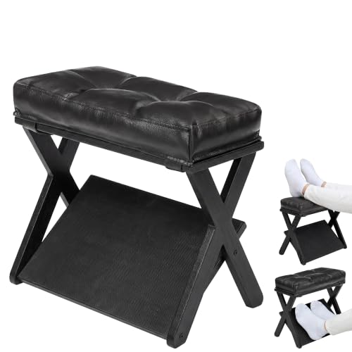 Foot Rest Under Desk at Work, Solid Wood Double Step Footrest - color: Deep Black