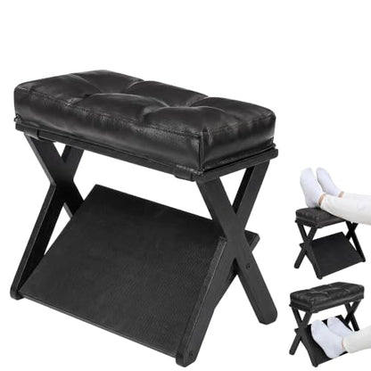 Foot Rest Under Desk at Work, Solid Wood Double Step Footrest - color: Deep Black