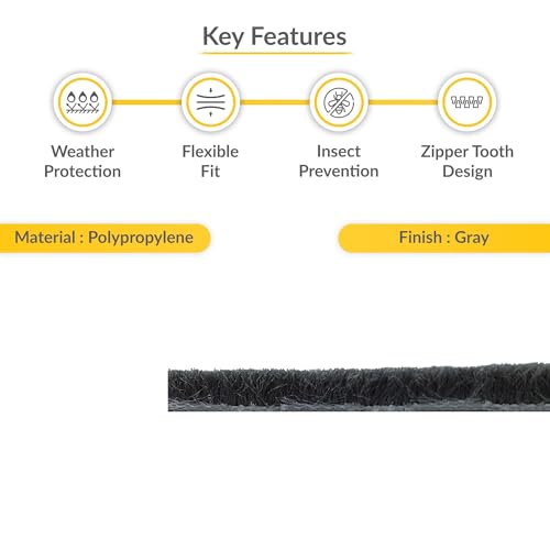Brixwell Zipper Pile Weatherstrip - 100' Roll, 0.160" Pile Height, Gray Finish, Zipper Weatherization Seal for Windows & Doors, Weatherstrip Replacement, Door Weather Seal - style: 0.160" (4mm)