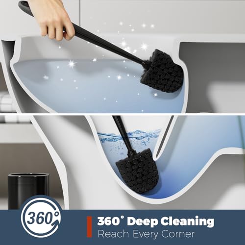 Holaloha Toilet Brush and Holder Set, Space Saving, 3 Pack, Black - color: Black