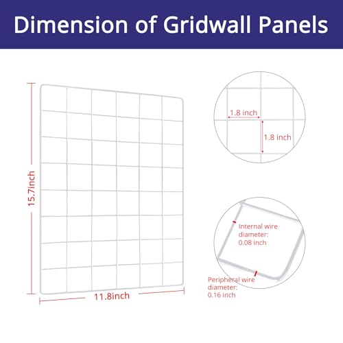 WELLCO Grid Wall Panels, 15.7" x 11.8" Portable Display Grid, Assembled with Extra Joining Clips and Hooks, 4 Pack, White - color: White, size: 15.7"x 11.8"(4pack)