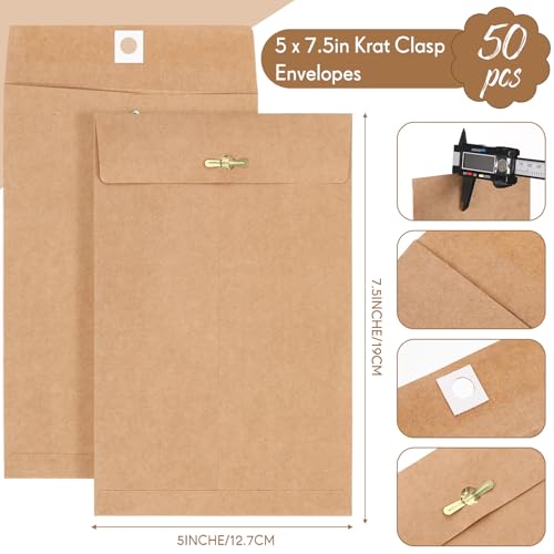 Teling 50 Pcs Manilla Clasp Envelopes Kraft Closure - color: Brown, size: 5*7.5