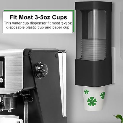 Cup Dispenser, Wall Mount Water Cooler Cups Holder Fit 3-5oz Cup - color: Black