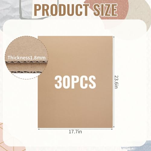 30 Pack Corrugated Cardboard Sheets 18x24 Inch, Large Cardboard Inserts for Shipping Packaging, Flat Cardboard Pads for Mailing, Packing, Art Projects, DIY Crafts