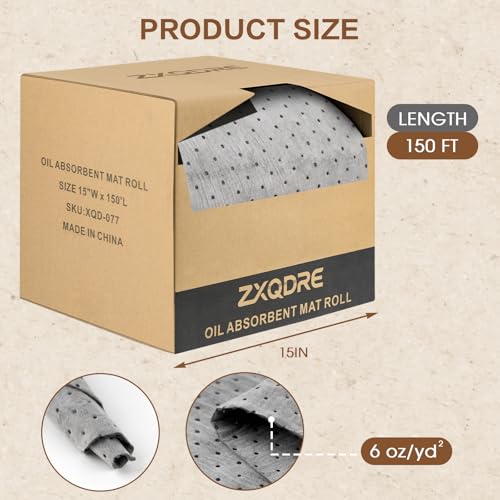 Oil Absorbent Pads Roll, 6 oz Oil Absorbent Mat 15" x 150' 1 Roll - color: Gray-1 Roll, size: 15" W x 150' L, 6 OZ