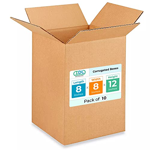 Small Moving & Shipping Boxes 8x8x12 inches (10-Pack) - Extra Strength 200 lb vs Regular - Corrugated Packing Boxes for USPS/FEDEX - Packing Box Small - Box Cardboard by IDL Packaging - size: 8 * 8 * 12" (Small Boxes)