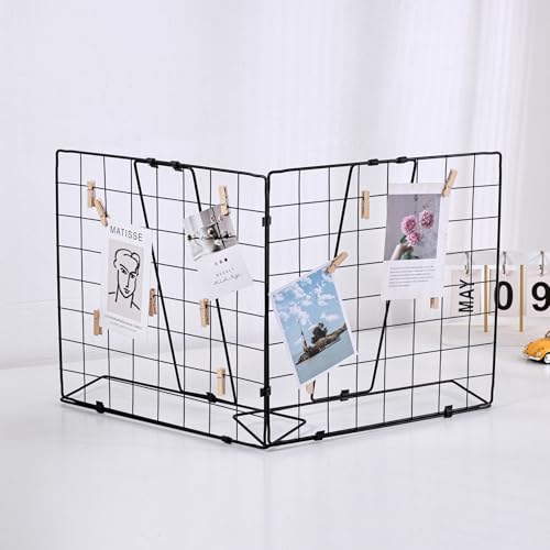Photo Display Rack, Note Display Rack, Double-sided Photo Metal Rack, Suitable for Use As a Home Desk Photo Organizer, With 20 Wooden Clips, Black - color: Two Grid-Black