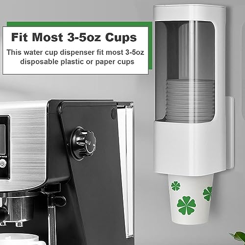 Cup Dispenser, Wall Mount Water Cooler Cups Holder Fit 3-5oz Cup - color: White