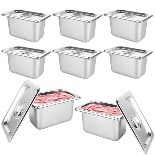 8 PCS Stainless Steel Hotel Pans with Lids 1/9 Size 4 Inch Deep Stainless Steel Steam Table Pan with Lids Metal Food Pans with Lid for Hotel, Restaurant, Buffet, Home - size: 1/9 Size 4 Inch