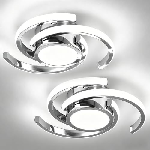 ADISUN LED Modern Ceiling Light,6000K Semi Flush Mount Ceiling Light Fixture,Unique Ceiling Lights for Living Room Bedroom Corridor Aisle Hallway Indoor Ceiling Lamp (2 Pack, Chrome) - color: Chrome, size: 2 Pack