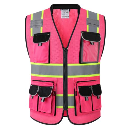JKSafety Reflective Safety Vest for Men Cushioned Collar JK89M Pink S - color: Mesh-pink, size: Small