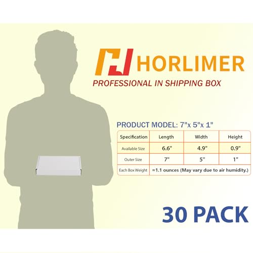 HORLIMER 7x5x1 Shipping Boxes Set of 30, White Corrugated Cardboard Mailer Box for Packing Small Business - color: White, size: 7" x 5" x 1"