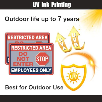 2 Pack Restricted Area Sign Employees Only Stop Do Not Enter Signs,10×7 Inches Metal Sturdy Free Rust Aluminum Sign,Weatherproof,Outdoor Use,Easy to Install