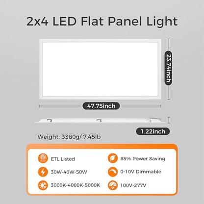 6 Pack 2x4 LED Flat Panel Light Drop Ceiling, 0-10V Dimmable - size: 2x4 FT- 6 Pack