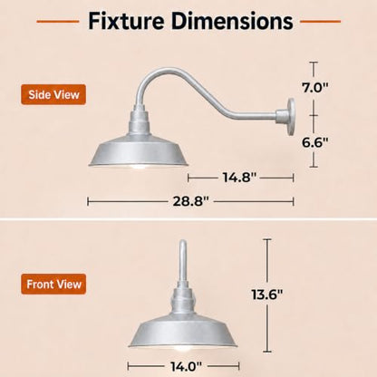 14in. Galvanized Finish Outdoor Gooseneck Barn Light, 5000K Cool White - color: Galvanized (1 Pack), size: 22 in Gooseneck Arm