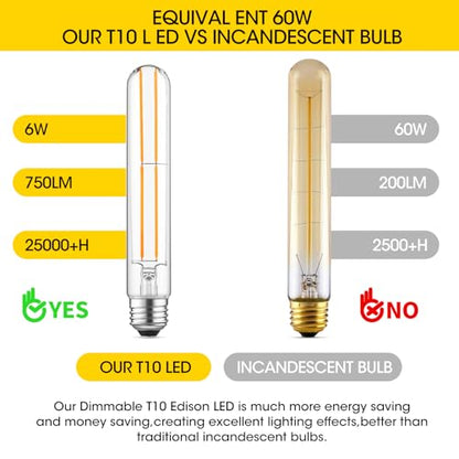 7.3" T10 Tubular LED Light Bulb, 60W Eq, Dimmable, Warm White 2700K, 6-Pack - color: Warm White, size: 7.3 Inch- 6 Count