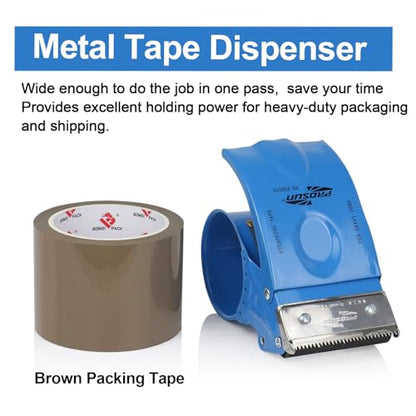 3 Inch Wide Packing Tape with Dispenser,2.4 Mil x 55 Yards Heavy Duty Packaging Tape Refill for Shipping,Industrial Grade,Urtal Strong Boxing Tape for Moving,Mailing and Storages (Brown) - color: Brown