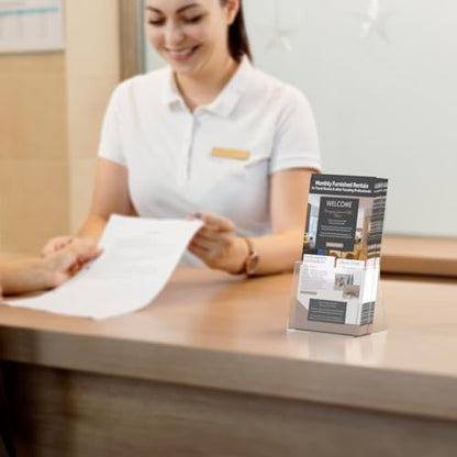 Marketing Holders 2 Pack 4.25" Brochure Holder Countertop Holds Rack Cards Tri Fold Ad Pamphlet Caddy for Waiting Rooms Gyms and Retail Shops Clear Acrylic