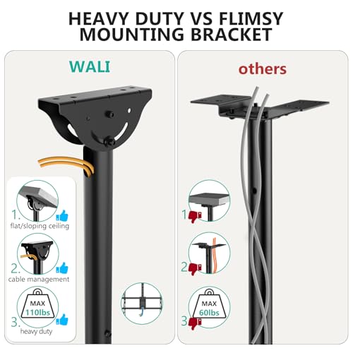 WALI Ceiling TV Mount for Most 37-80 inch LCD LED OLED 4K TVs, up to 110lbs - color: Black (600x400mm), size: 3 feet