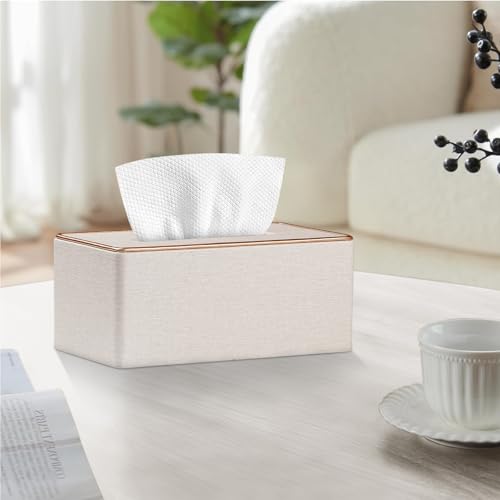 Linen Tissue Box Cover Rectangle,Aesthetic Facial Tissue Cube Box Holder - color: X-beige Linen Texture