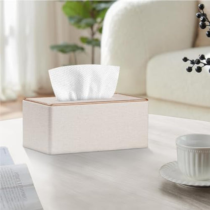 Linen Tissue Box Cover Rectangle,Aesthetic Facial Tissue Cube Box Holder - color: X-beige Linen Texture