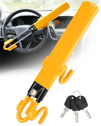 Tevlaphee Steering Wheel Lock - Heavy Duty Antitheft Device and Car Security Lock with Adjustable Locking and 3 Keys - Great Vehicle and Truck Deterrent (Yellow) - color: Yellow