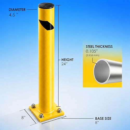 Crowd Control Warehouse Trafford 24-Inch Yellow Powder-Coated Steel Bollard - size: 24 inches