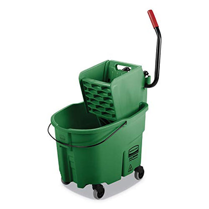 Rubbermaid Commercial Products WaveBrake 35 QT Side-Press Mop Bucket and Wringer Combo on Wheels Green for Heavy-Duty Floor Cleaning - color: Green