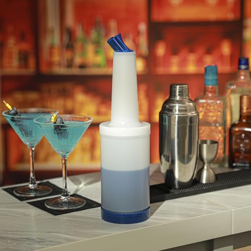 Restaurantware Plastic Storage Container Bottle, Quick Pour, 1 qt - color: Blue, size: 32 Ounces