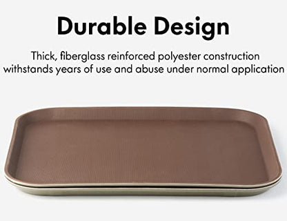 CURTA 2-Pack Restaurant Grade Non-Slip Tray, NSF, 18 Inch x 14 Inch, Plastic Rubber Lined Rectangular Serving Tray, Brown - color: Brown-rectangular, size: 14 Inch x 18 Inch