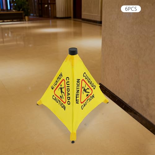 Wet Floor Signs, 6 Pack Umbrella Caution Warning Signs, Yellow