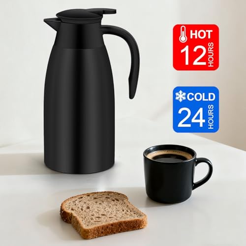 70oz Thermal Coffee Carafe Insulated Coffee Thermo,2 Pack Stainless Steel Thermo Pitcher,Double Walled Vacuum Insulation Coffee Carafes For Keeping Hot,Tea Water Hot Beverage Dispenser - color: Silver&Black