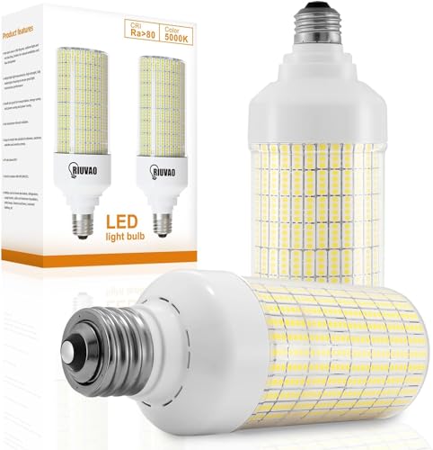 RIUVAO 800W Equivalent LED Corn Bulb, Led Corn Light Bulbs 12000 Lumen 5000K Daylight White Led Bulb,E26/E39 Medium Mogul Base,2-Pack 80W Large Area Light Bulbs for Outdoor Indoor Garage Warehouse - color: 80w Cool Light