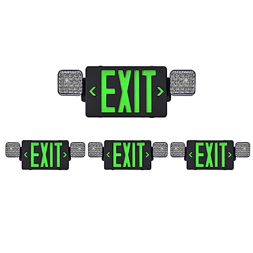 TANLUX Black Housing Exit Sign with Emergency Lights, LED Emergency Exit Light with Battery Backup, UL Listed, AC 120/277V, Commercial Emergency Lights Combo for Business - 4 Pack - color: Black Housing+Green Letter, size: 4 Pack