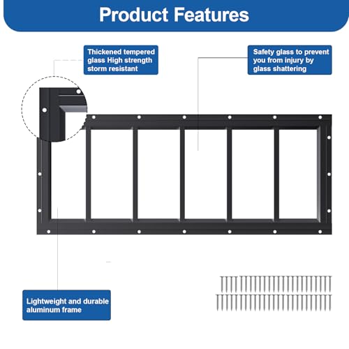 NeatiEase 2 Pack Shed Windows 10"x35", Transom Window Fixed Design with Tempered Glass for Playhouses, Sheds, Garage and Chicken Coops (Black) - color: Black