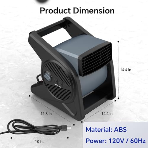 shinic High Velocity Fan 15" 375 CFM 3-Speed Utility Fans Air Mover Blower Fan with 270° Pivot Carpet Dryer Floor Fan with 2 Outlets Portable Industrial Fans for Job Site Home Garage Work shop, Grey - color: Grey