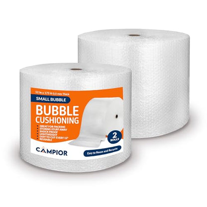 Campior Small Bubble Cushioning Wrap for Moving and Shipping - 175 Ft Bubble Packing Wrap for Packaging Boxes and Mailers, Clear Bubble Roll Moving Supplies, Perforated Every 12 inches, Pack of 2 - size: 2 Pack