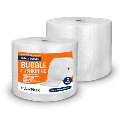 Campior Small Bubble Cushioning Wrap for Moving and Shipping - 175 Ft Bubble Packing Wrap for Packaging Boxes and Mailers, Clear Bubble Roll Moving Supplies, Perforated Every 12 inches, Pack of 2 - size: 2 Pack