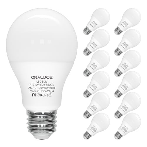 ORALUCE E26 LED Light Bulb 60 Watt, A19 9W 6500K Cool White, 12 Pack - color: Coolwhite, size: 12 Count (Pack of 1)
