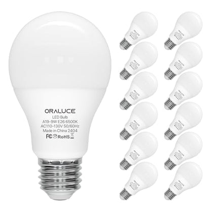 ORALUCE E26 LED Light Bulb 60 Watt, A19 9W 6500K Cool White, 12 Pack - color: Coolwhite, size: 12 Count (Pack of 1)